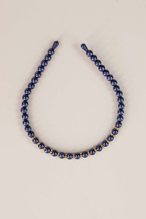 Ortası Altın Rondelalı Lacivert İnci Taç