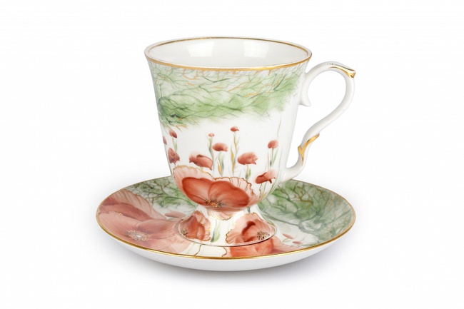 Бокал с блюдцем  "Маки" авт.рос. Кустова Н.П.