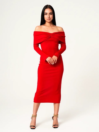 Örme omuzları açık elbise