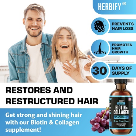 Капли с коллагеном и биотином — быстрое усвоение, способствующее росту волос и укреплению ногтей — витамины для волос, кожи и ногтей для женщин и мужчин — добавка B7 — сделано в США