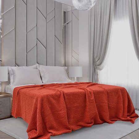 Waffle Organik Pamuk Örme Battaniye Tuğla Kırmızı