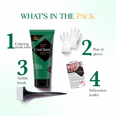 Cosglam Semi Permanent Hair Color for Women & Men, (120gm, Crazy Green)