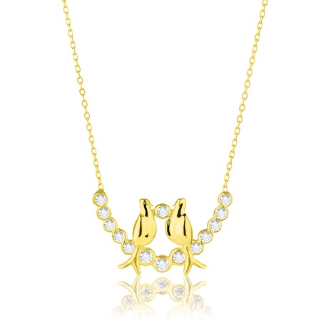 Even & Pétra 14 Ayar Altın Taşlı Çift Kuşlar Kolye