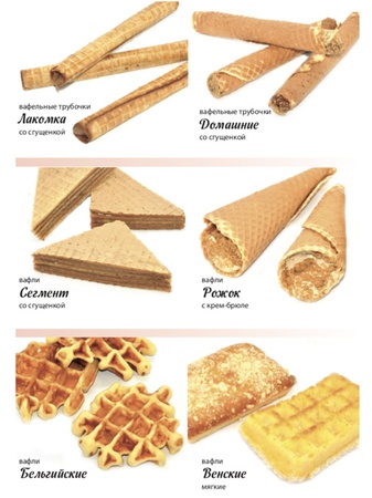 Cookies, confectionery products, waffles, cakes, pastries.