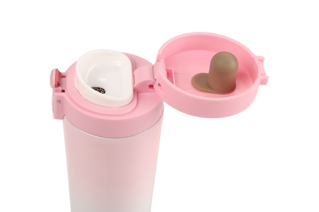 Термокружка 380 мл Розовая с ситечком и замком на крышке