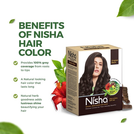 Nisha Hair Colour for Women - Original Black, 60g (Pack of 1) | 100% Pure Henna-Based Powder Ammonia-Free