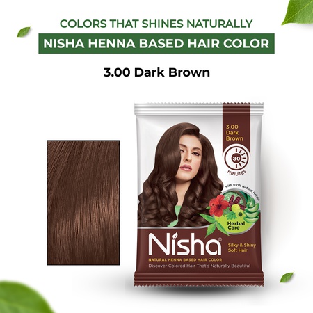 Nisha Hair Colour for Women - Dark Brown, 25g Each (Pack of 10) | Herbal Conditioning | 100% Henna-Based Hair Colour