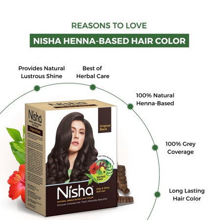 Nisha Hair Colour for Women - Original Black, 60g (Pack of 1) | 100% Pure Henna-Based Powder Ammonia-Free
