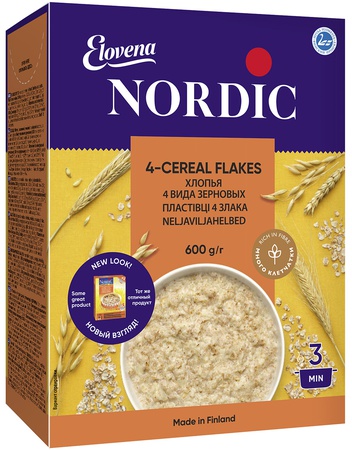Хлопья  Нордик 4-злака с овсяными отрубями 600 гр