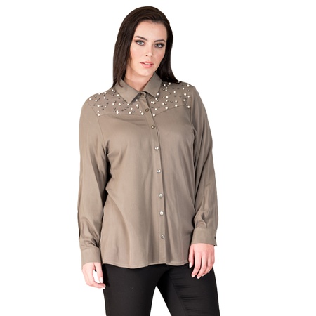 Büyük Beden İnci Detaylı Cotton Gömlek