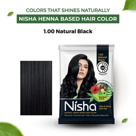 Nisha Natural Henna Hair Color 25g Natural Black, Pack of 10