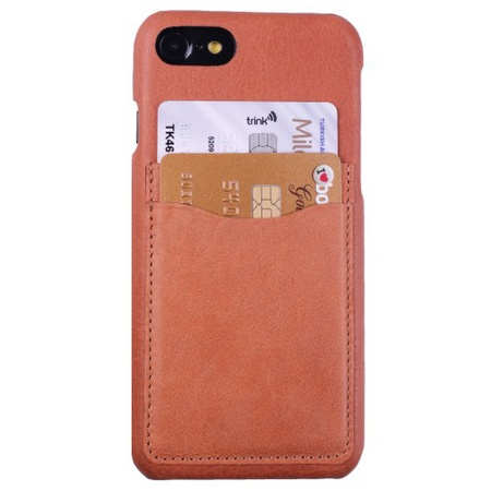 IPhone için açık kahverengi deri kılıf.