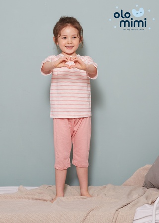 YENİ 20SS 3/4 kollu premium pamuklu şantuk kumaş Yumuşak ve rahat - Pembe ve mavi çizgili