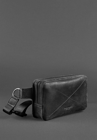 Кожаная поясная сумка Dropbag Mini черная Crazy Horse