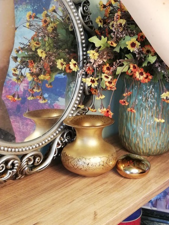 Vase 24K real gold painted glass handmade vase, made in Turkey