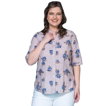 Çiçek Desenli Keten Gömlek