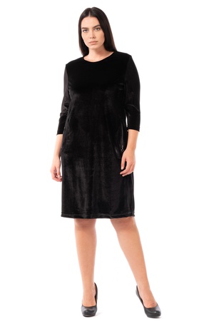 Büyük Beden Cepli Kadife Elbise