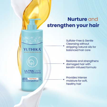Yuthika Professional Ultracare Sulfate Free Shampoo For Women & Men (1000 ml & 250ml), Total Repair for Damaged, Dry & Frizzy Hair, Perfect For Daily Use