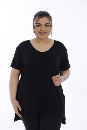 Футболка с разрезами и V-образным вырезом - черный (1)