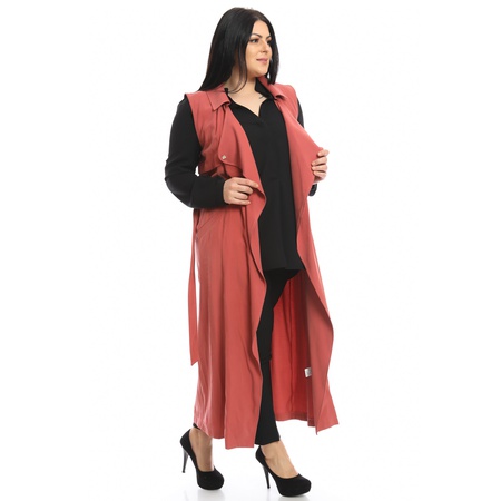 Büyük Beden Kemerli Uzun Yelek