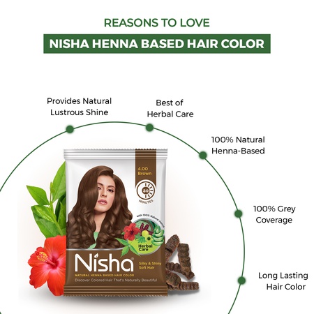 Nisha Hair Colour for Women - Brown 4.0, 10g Each (Pack of 10) | Herbal Conditioning | 100% Henna-Based Hair Colour