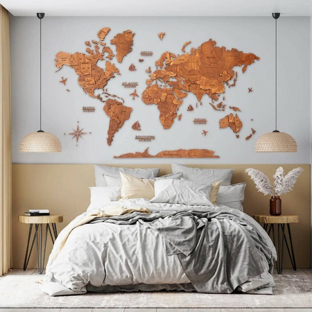 3D ahşap dünya haritası, Boyut XL (200*120) SARI