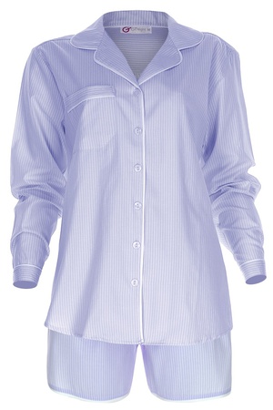 LİNEN- UZUN KOLLU ÜST - ŞORT PİJAMA TAKIM -MAVİ