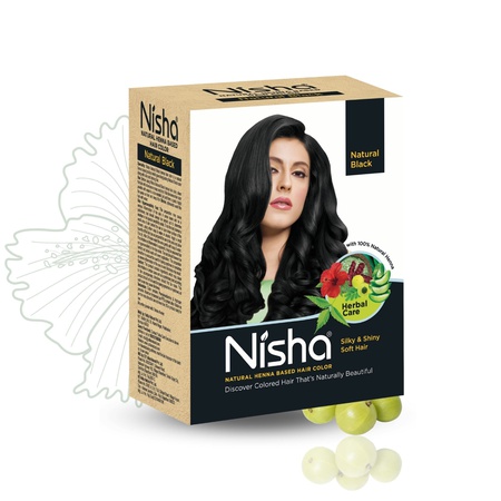 Nisha Hair Colour for Women - Natural Black, 60g (Pack of 1) | 100% Pure Henna-Based Powder Ammonia-Free
