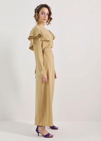Camel Dress with Flared Shoulders