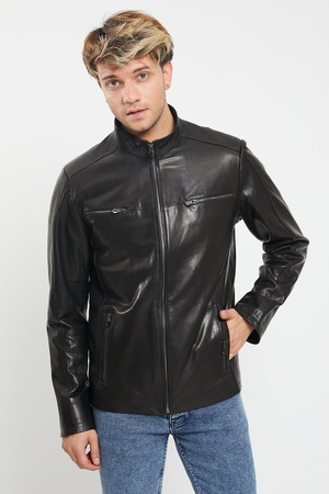 Кожаная куртка мужская - Slim Fit