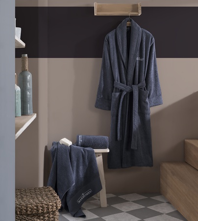 Maxhomen Midnight In Paris Men's Turkish Cotton Antrhracite  Bathrobe Personal Set