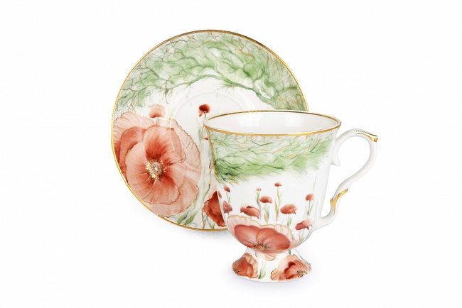 Бокал с блюдцем  "Маки" авт.рос. Кустова Н.П.