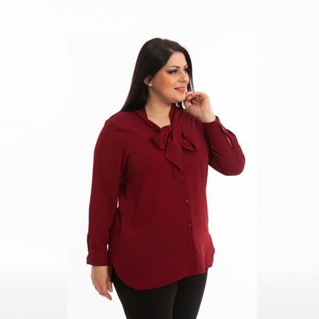 Büyük Beden Kravat Yaka Krep Gömlek