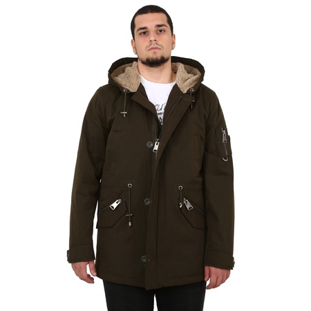 Erkek Yün Kapşonlu Haki Yeşil Mont