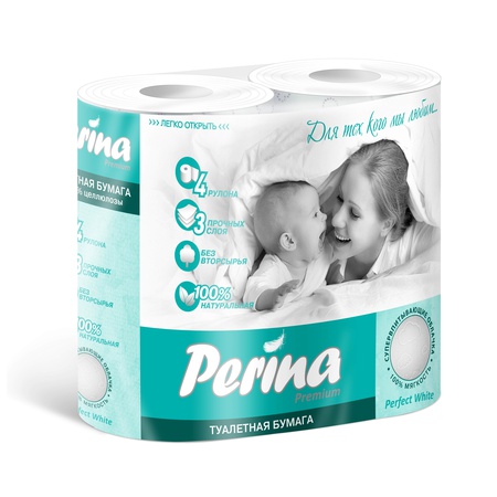 Туалетная бумага PERINA Perfect White 3 слойное 4 шт/уп
