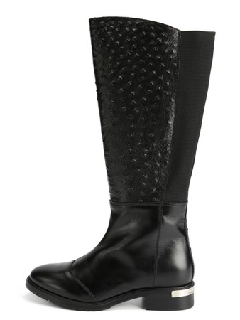 黑色鸵鸟皮靴子（阔腿）S148