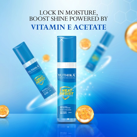 Yuthika Professional Heat Protection Spray 150ml With Pro-Vitamin B5 & Fiber | Heat Protection up to 230°C | Extra Shine Hair Spray Mist For Women & Men | Ideal For Styling, Curling & Straightening