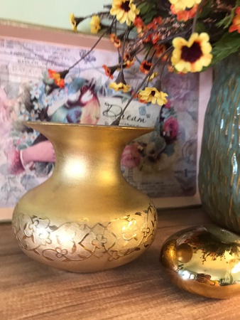 Vase 24K real gold painted glass handmade vase, made in Turkey