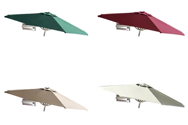 Wall-Mounted Crank Patio Umbrella – 8ft 210T UV Fabric, 8K Aluminum – Space-Saving