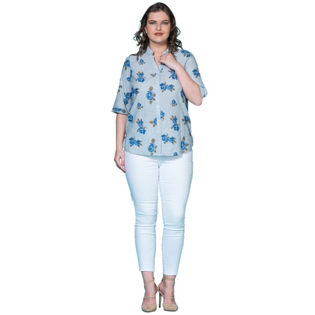 Çiçek Desenli Keten Gömlek