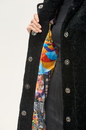 Palto Kadın Silverfox model 806 Siyah / Kırmızı