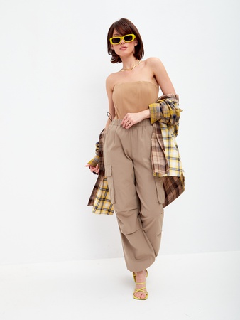 Брюки карго летние женские широкие штаны с карманами