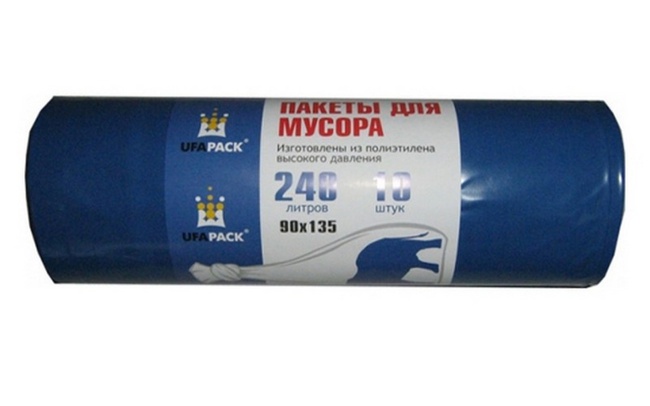 МЕШКИ ДЛЯ МУСОРА ПВД 240 Л. 10 ШТ. ТЕМНО СИНИЕ