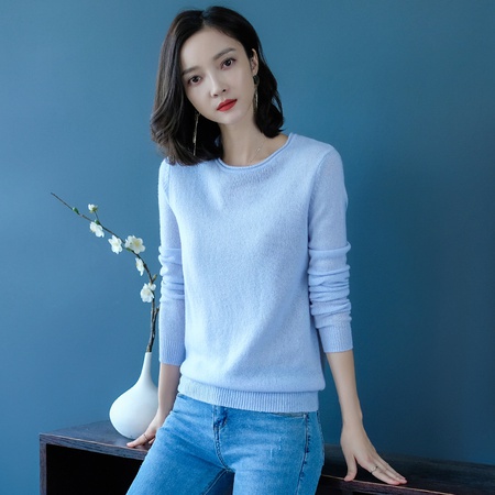 Herbst und Winter Wollpullover Damen Rundhals Pullover mit Kaschmir Strickoberteil Kurzes Unterhemd