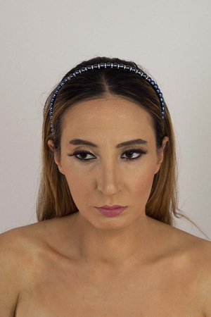 Ortası Altın Rondelalı Lacivert İnci Taç