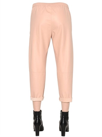 Кожаные брюки бежевого цвета