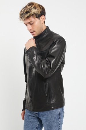Кожаная куртка мужская - Slim Fit