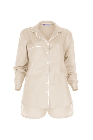 LİNEN- UZUN KOLLU ÜST - ŞORT PİJAMA TAKIM -AÇIK SOMON