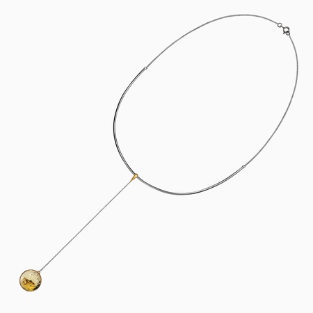 Kehribar rengi &quot;Ay&quot; katkılı gümüş kolye