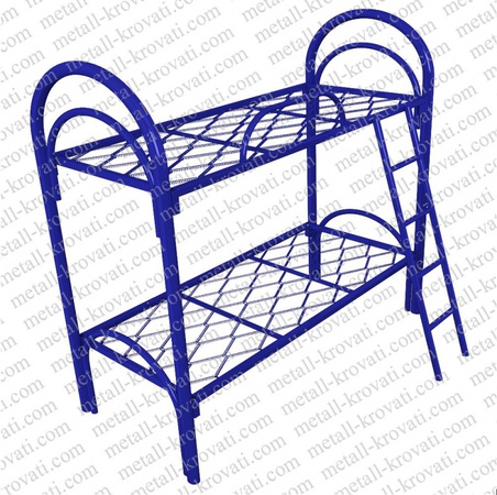 Кровать металлическая двухъярусная усиленная (2 перемычки + двойная ножка) с лестницей и ограждением Сетка прокатная пружина ‘3КС-3У’